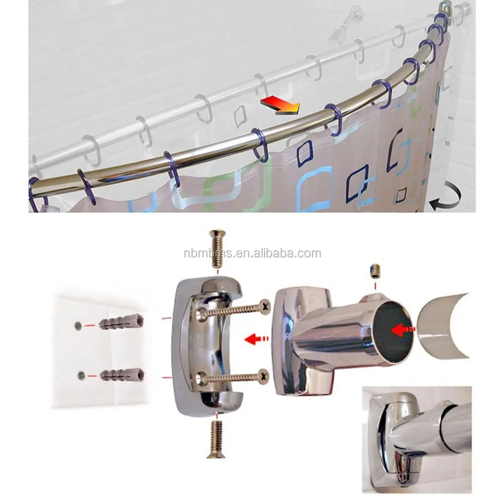 QJMAX 201/304 Stainless Steel Telescopic Curved Shower Curtain Rod