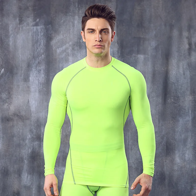 2018 New Gym Fitness Running T-shirts Compression Breathable Wear Men Long Sleeve Clothes