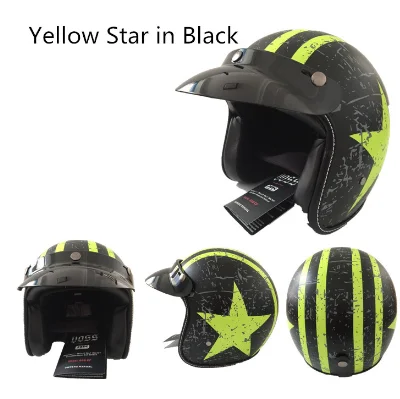 retro look comfortable interior 3/4 Open Face  Motorcycle Helmet Flat with Rebel Star Graphic