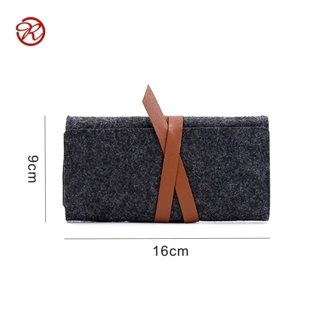 
personalized Portable felt eyeglass case / bag with leather strap 