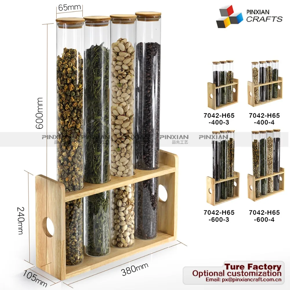 Diameter 65MM, height 600MM 3 glass tubes, 3 hole Log display for tea coffee and sugar glass storage containers