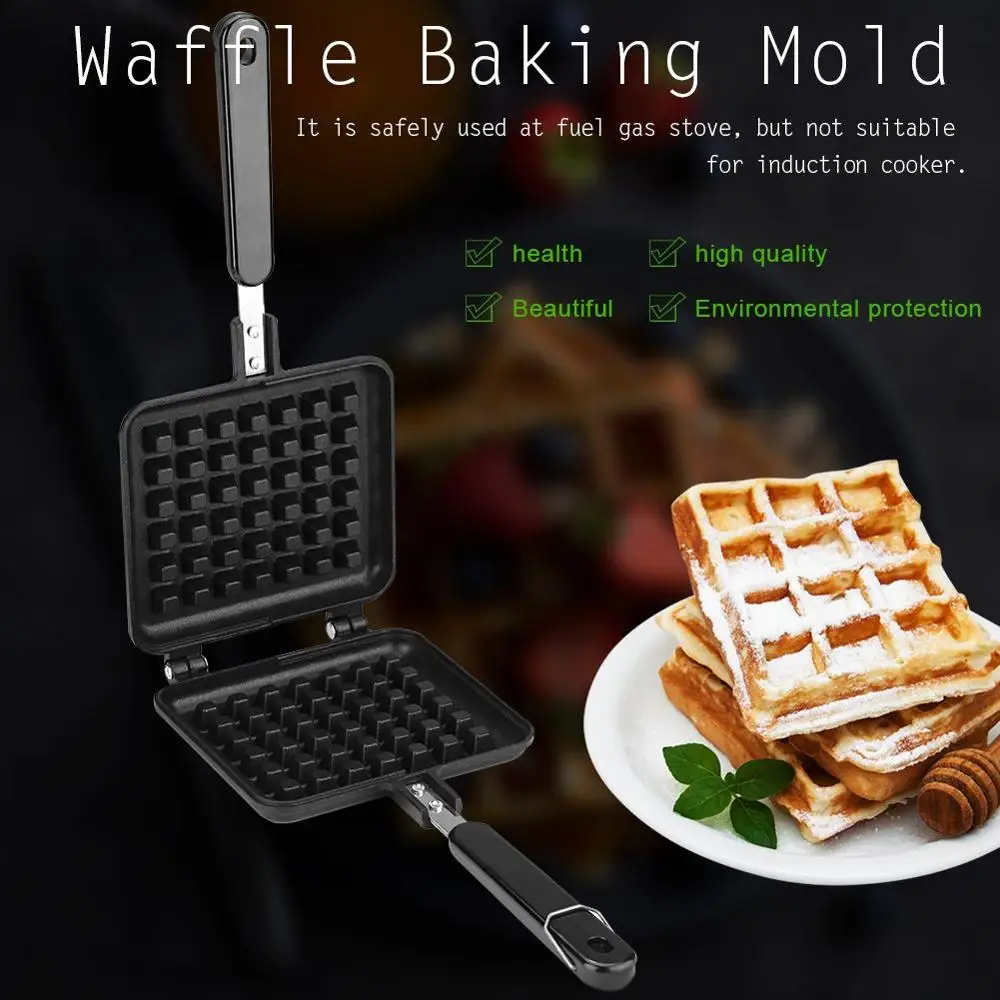 Waffle Mould Cast Aluminum Base Stovetop Belgium Waffle Iron Household Kitchen Gas Non-Stick Waffle Baking Pan Mold Press Plate