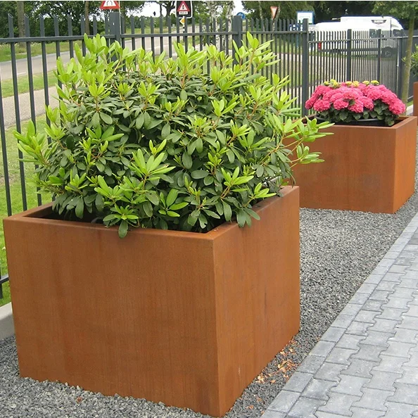 
Custom large outdoor laser cut corten steel tractor flower tower metal planter pot 