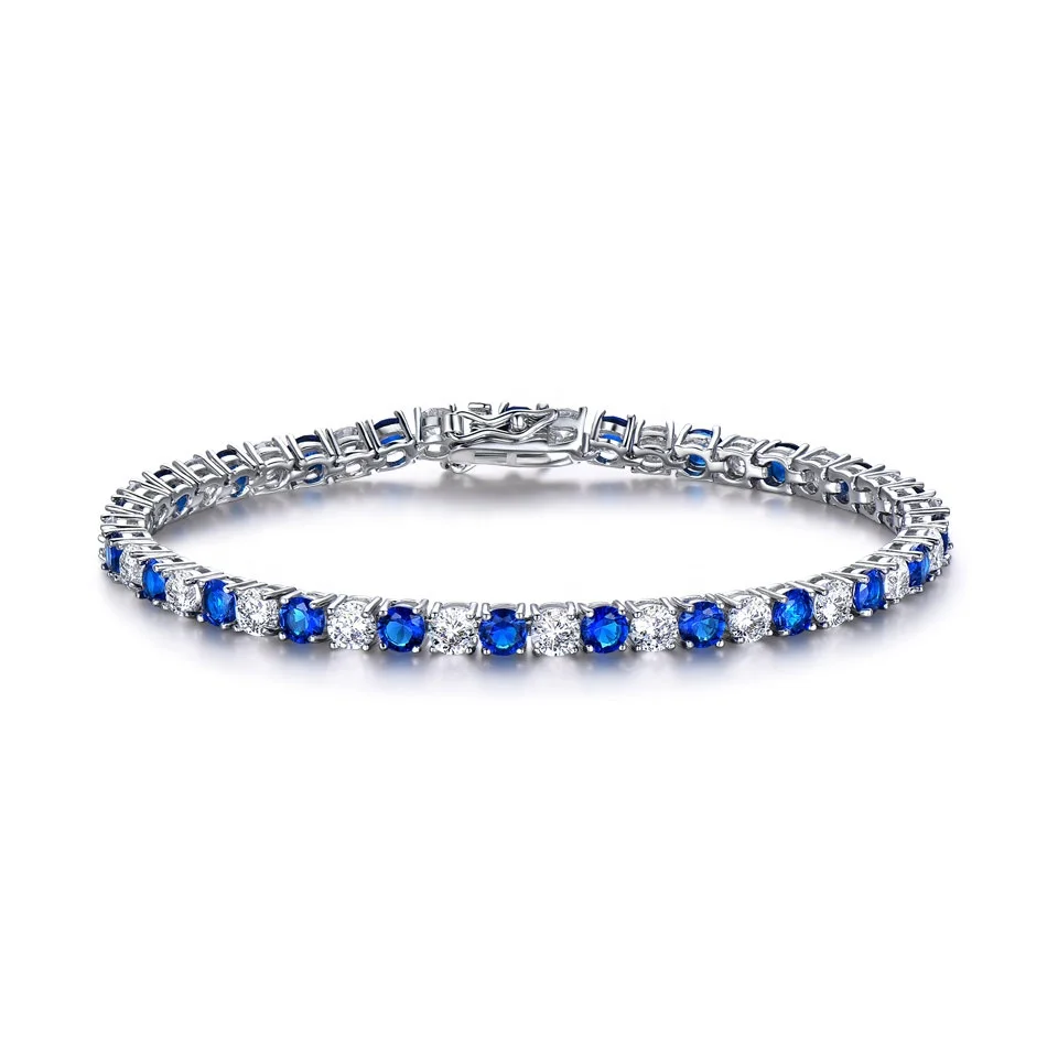 Luxury Created Nano Blue Sapphire Bracelet Women 925 Sterling Silver Jewelry Romantic Classic Wedding Fine Jewelry