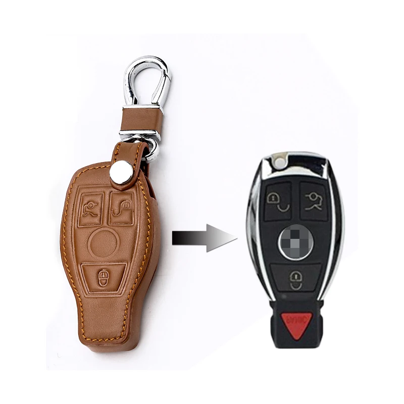 leather car key cover keychain case for Mercedes benz CLS CLA GL R SLK AMG A B C S class Remote holder accessories