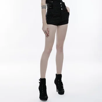 
Opk-146 PUNKRAVE Woman Casual Short Pants Women Gothic Punk Pants High Waist Stripe Adults Pants Fitted Pants Skinny Black 