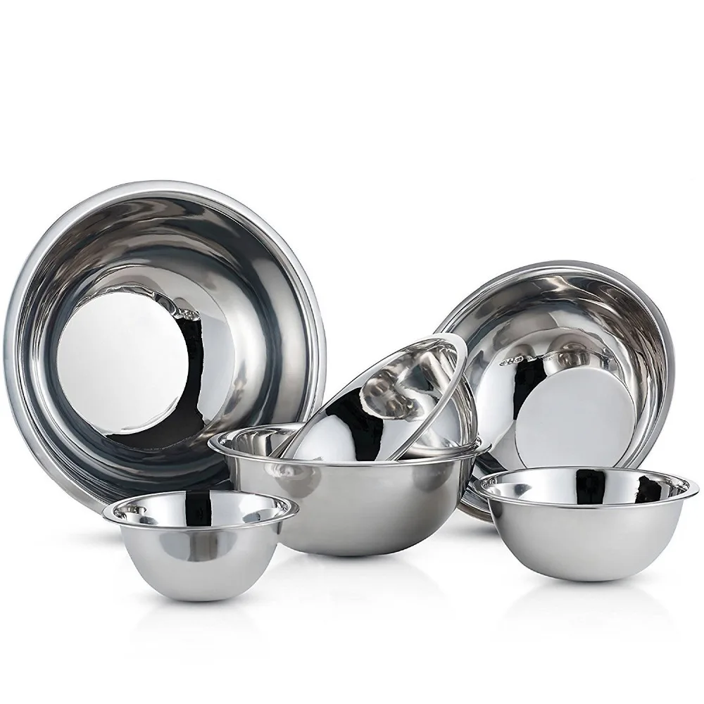 Горячая Распродажа, миски для смешивания из нержавеющей стали (набор из 6), зеркальные готовые миски