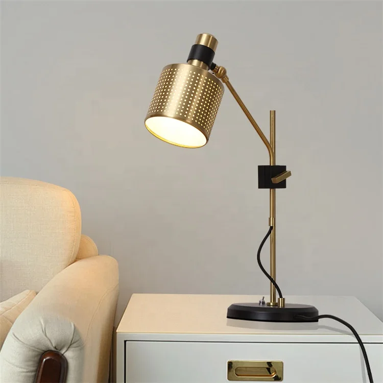 livingroom 220v iron brass gold Adjustable direction lampshade black circle base minimalist table lamp