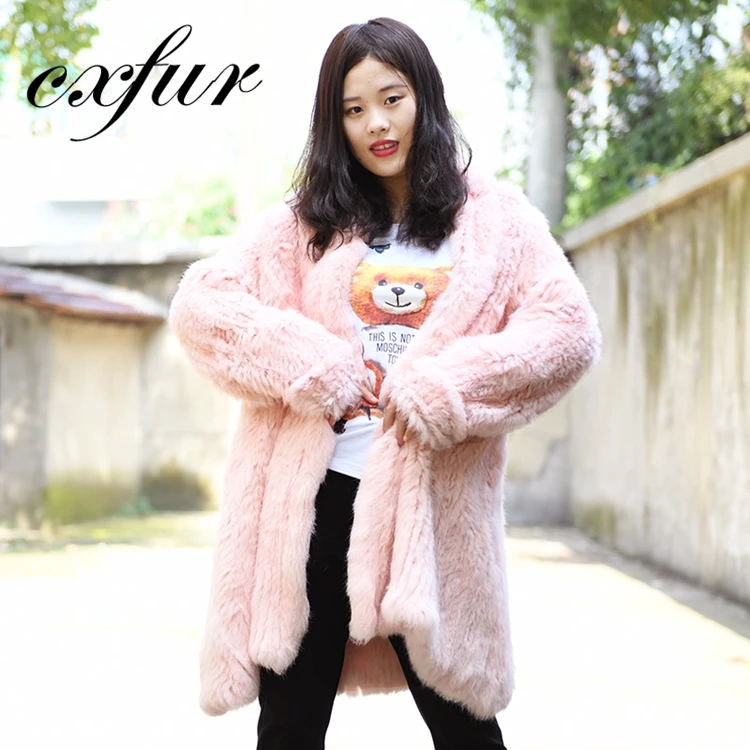 CX-G-A-139E Cheap Price Wholesale Knitted Rabbit Fur Coat Women