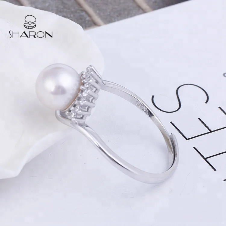 Wholesale Fashion Jewelry Sterling Silver Flower Shaped Natural Freshwater Pearl Ring