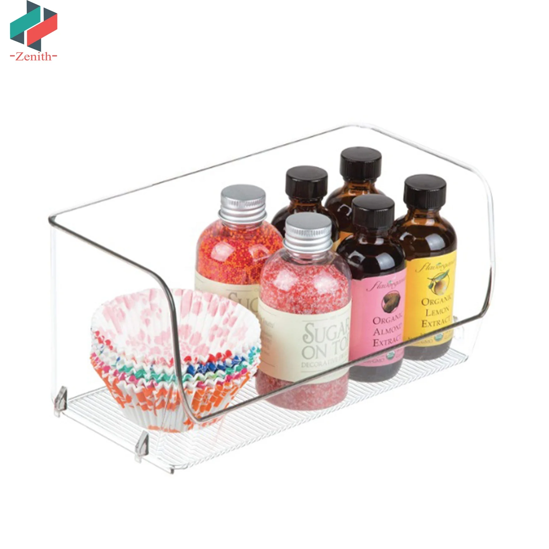 ZNF00016 Household Stackable Plastic Food Storage Organizer Bin with Open Front for Kitchen Cabinets Pantry Shelves Office