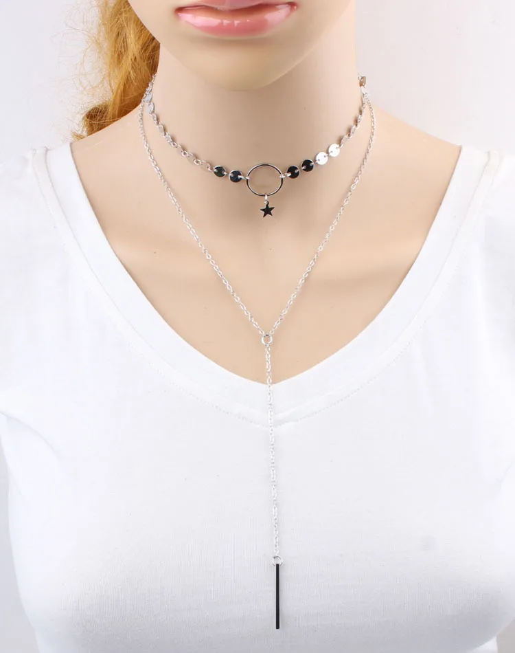 neck Necklace round sequins love pendant