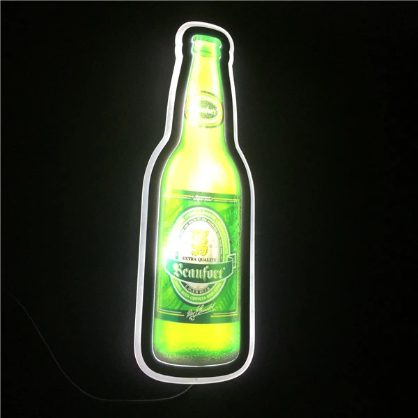 Manufacturer Outdoor Wall Hanging Beer Bottle Shape Advertising Acrylic LED Sign for Bar Beer
