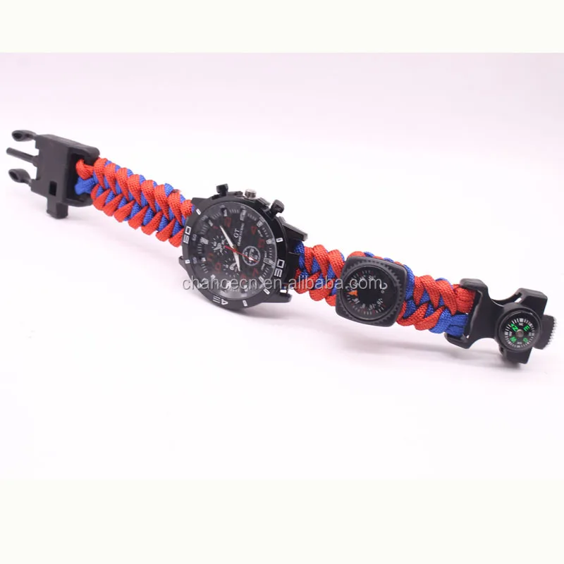 Outdoor Multi-functional  Braided Flint Compass Watch Survival Paracord Bracelet