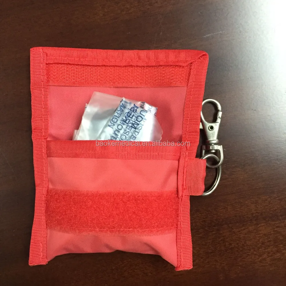 BK-K75 Customized portable Key Ring First Aid Kit Gift Pouch / Travel Medical Kit with CPR Mask