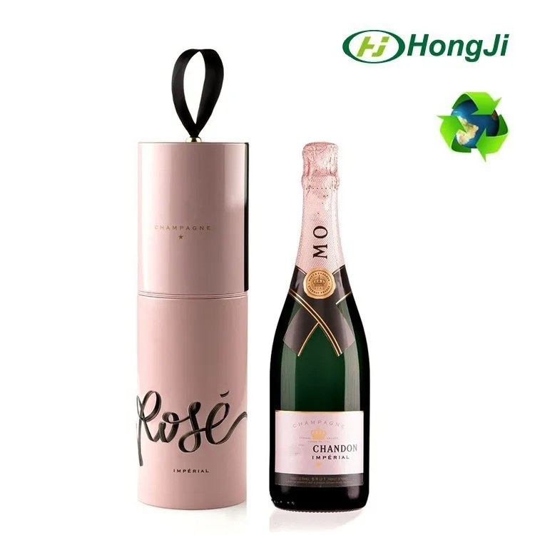 Pink Champagne Wine Bottle Gift Box Paper Cylinder Box