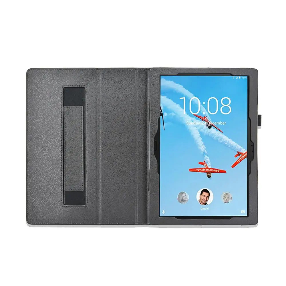 
New Arrival, Folio Protective PU Leather Tablet Case Cover for Lenovo Tab 4 10 Plus 2017 with Wake Sleep Feature, Black 