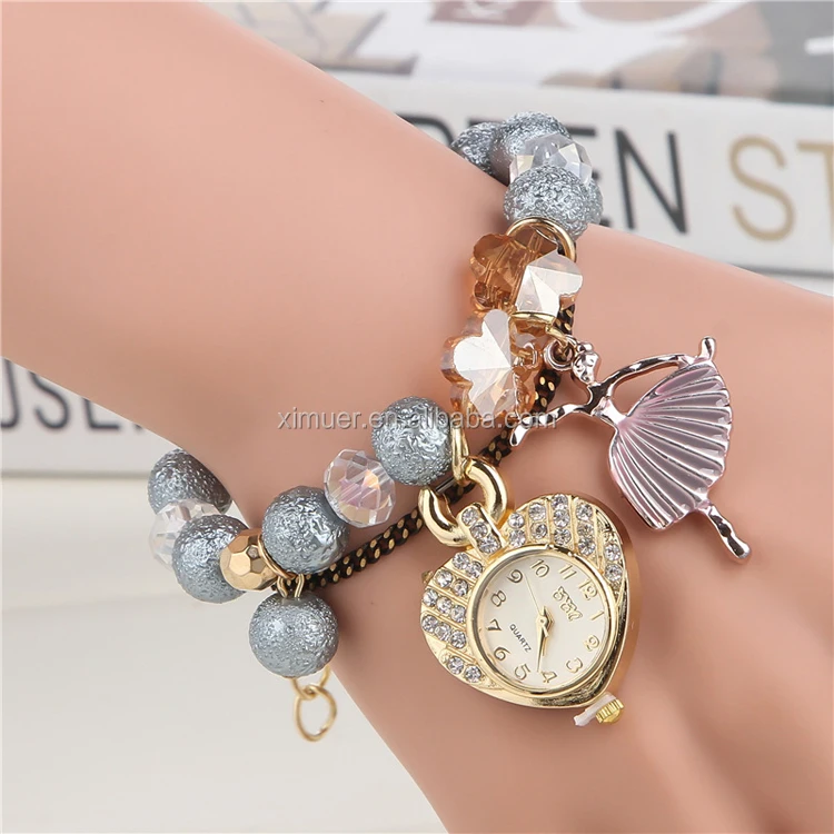 Pretty fashion beaded bracelet watch charm watch girls