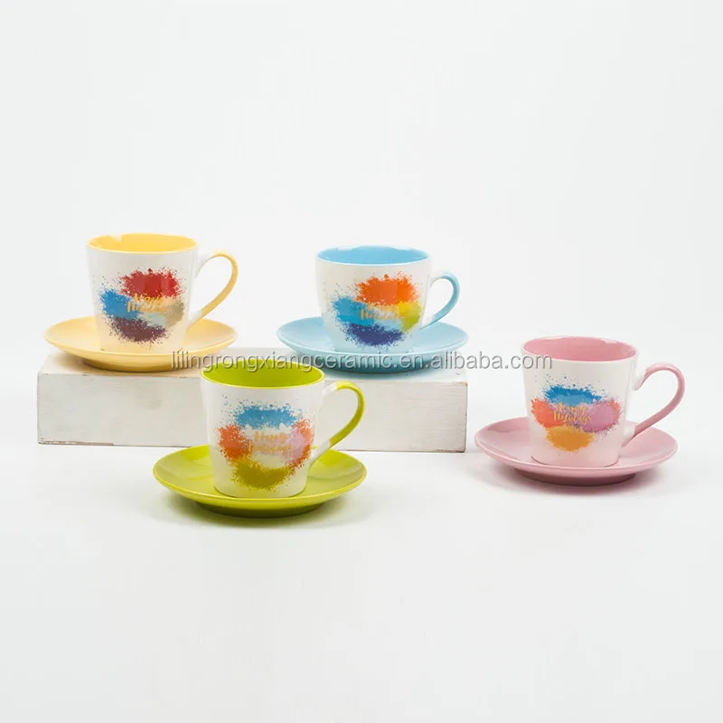 250cc hot sale New Bone China customized Printing cup and saucer  Ceramics Tableware decal cup and saucer