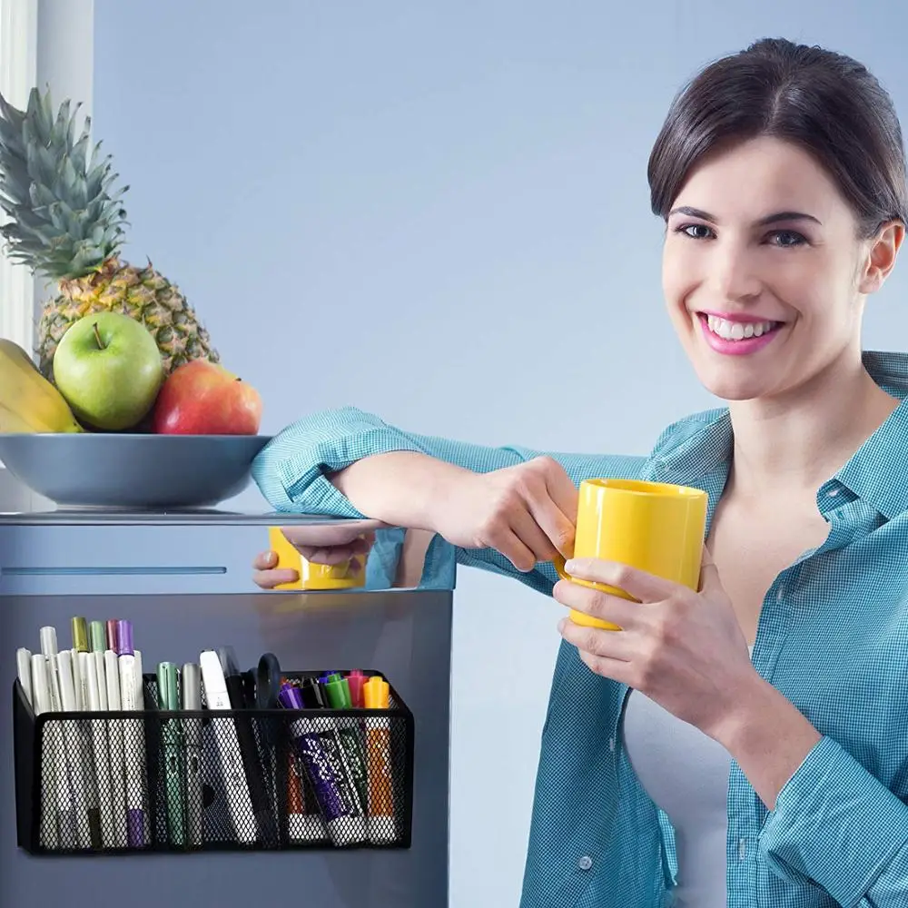 
Inno-Crea Magnetic Pen Holder with 3 Generous Compartments, Magnetic Mesh Storage Basket Organizer with Extra Strong Magnets 