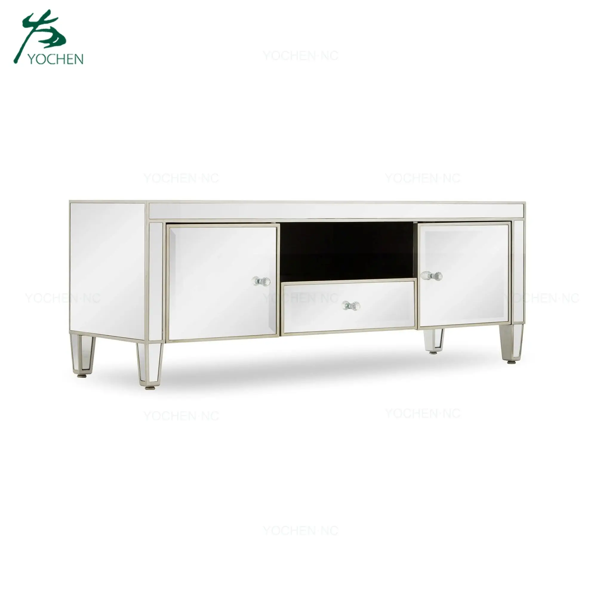 Living room 2 door silver glass mirrored furniture modern tv stand furniture
