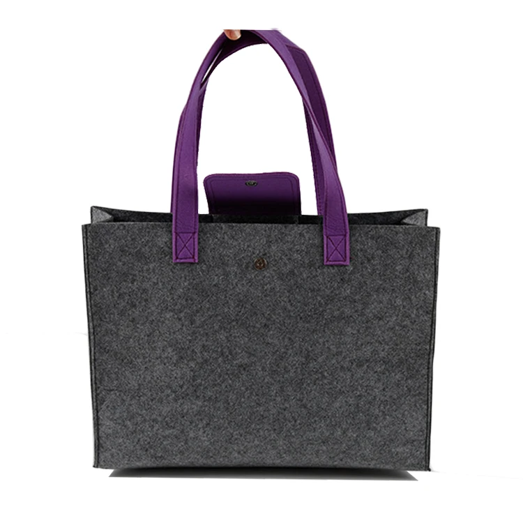 Eco-Friendly Grey Reusable Felt Grocery Shopping Handbag Tot Bag For Women Men