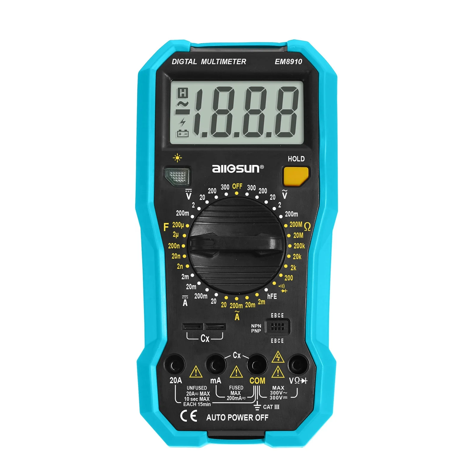 Цифровой мультиметр Allosun EM8910, Электрический измеритель переменного/постоянного тока/напряжения, с ЖК дисплеем