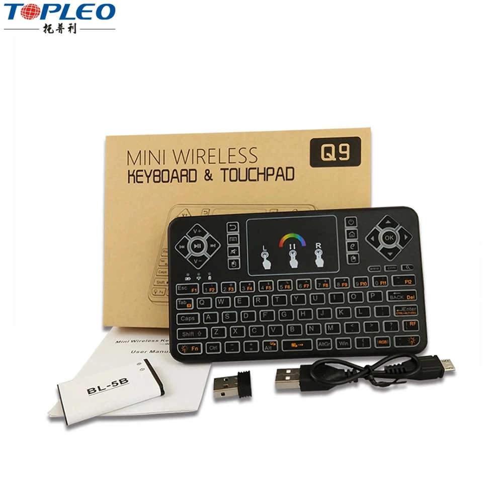 Q9 7 Rainbow Backlit Color Wireless Keyboard and Mouse Combo for Computer/PS3/PAD/Android TV Boxes etc.