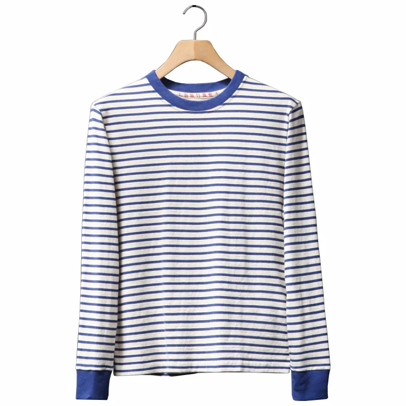 classic breton tops striped knit rib cuff long sleeve pure cotton ringer t shirt