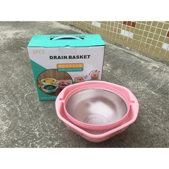 YUGOSLU NEW DESIGN 3pcs 360 degree rotating double-layer stainless steel strainer colander set