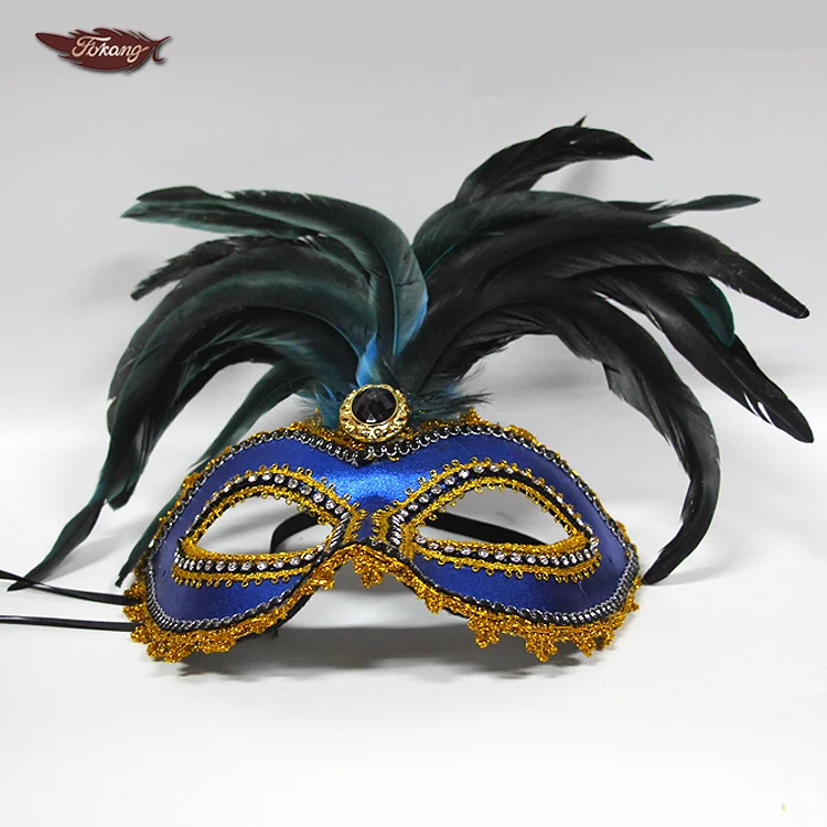 Beautiful Design Feather Mask Cock Feather Mask And Rooster Feather With Diamond For Carnival Mask