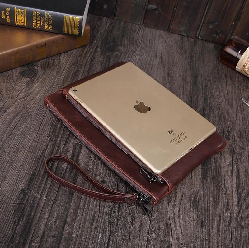 Dreamtop DTD061 brown artificial PU leather hand purse men clutch bag for Ipad wallet