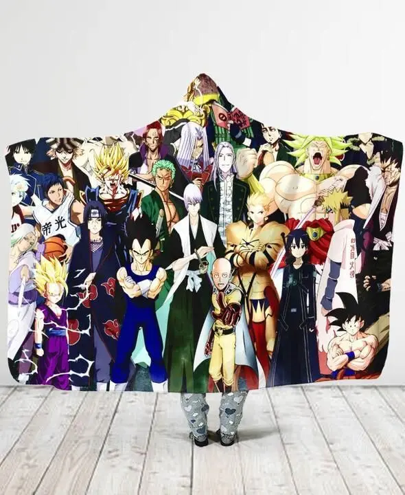 2020 Japanese Anime Collection Sherpa Fleece Wearable Blanket Warm Magic Cloak TV Computer Throwing Nap Blanket With Hood