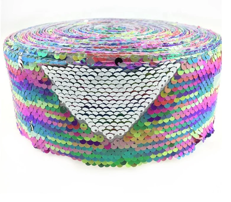 75mm Reversible Sequin Ribbon Rainbow  Ribbon 3 Inch  Ribbon