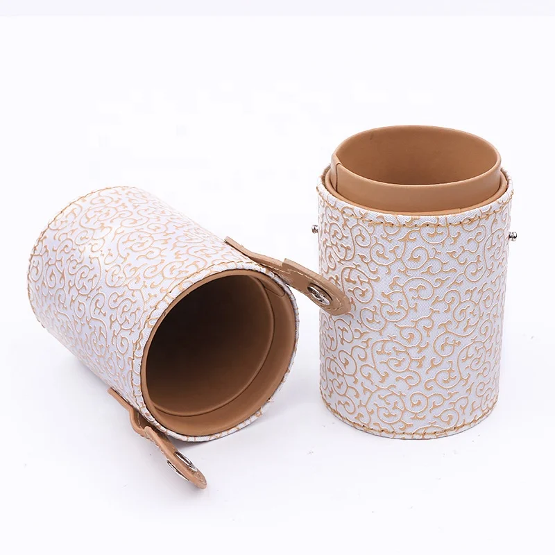 Multiple Patterns Portable PU Leather Cosmetic Bag Makeup Brush Case Cylinder