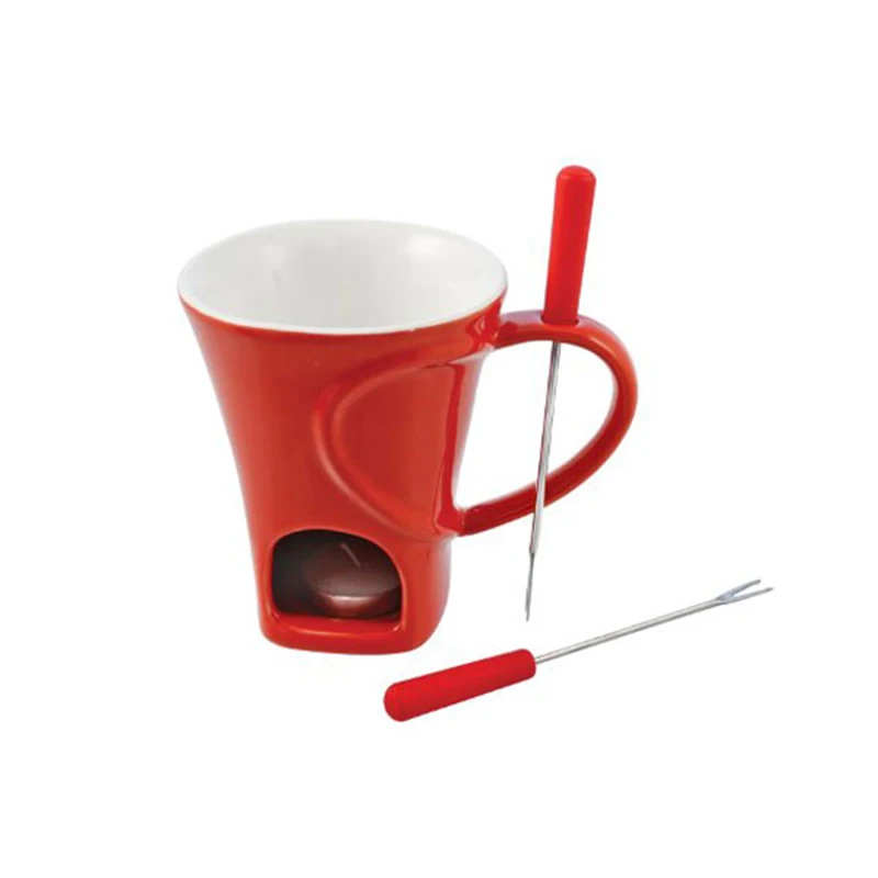Cone Shape Red Glazed Ceramic Fondue Mug
