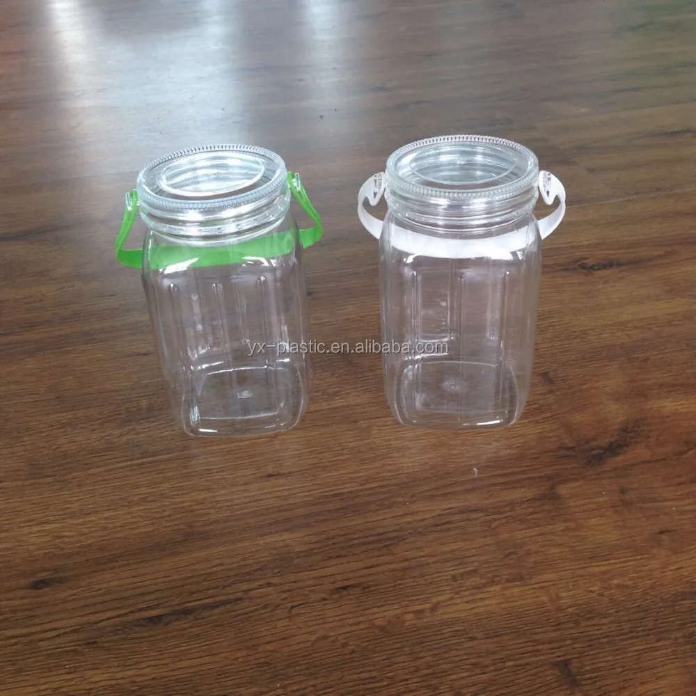 25oz square plastic candy storage jar with/without handle and screw lid