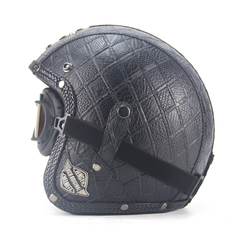High quality PU leather casco moto retro with goggles