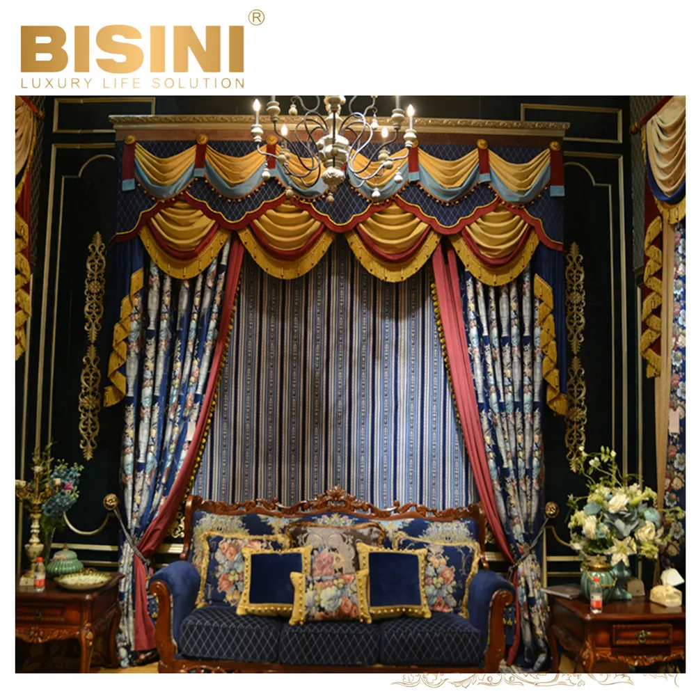 Luxurious Embroidery Window Curtains Valance Flocking Chenille Jacquard  living room bedroom double layer curtain (BY12-A10001)