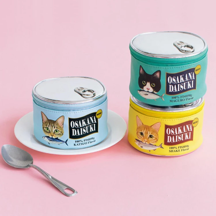 Factory Custom Cat Cosmetic Bag Portable Cute Girl Makeup Bag Lipstick Canned Fish Cosmetic Bag