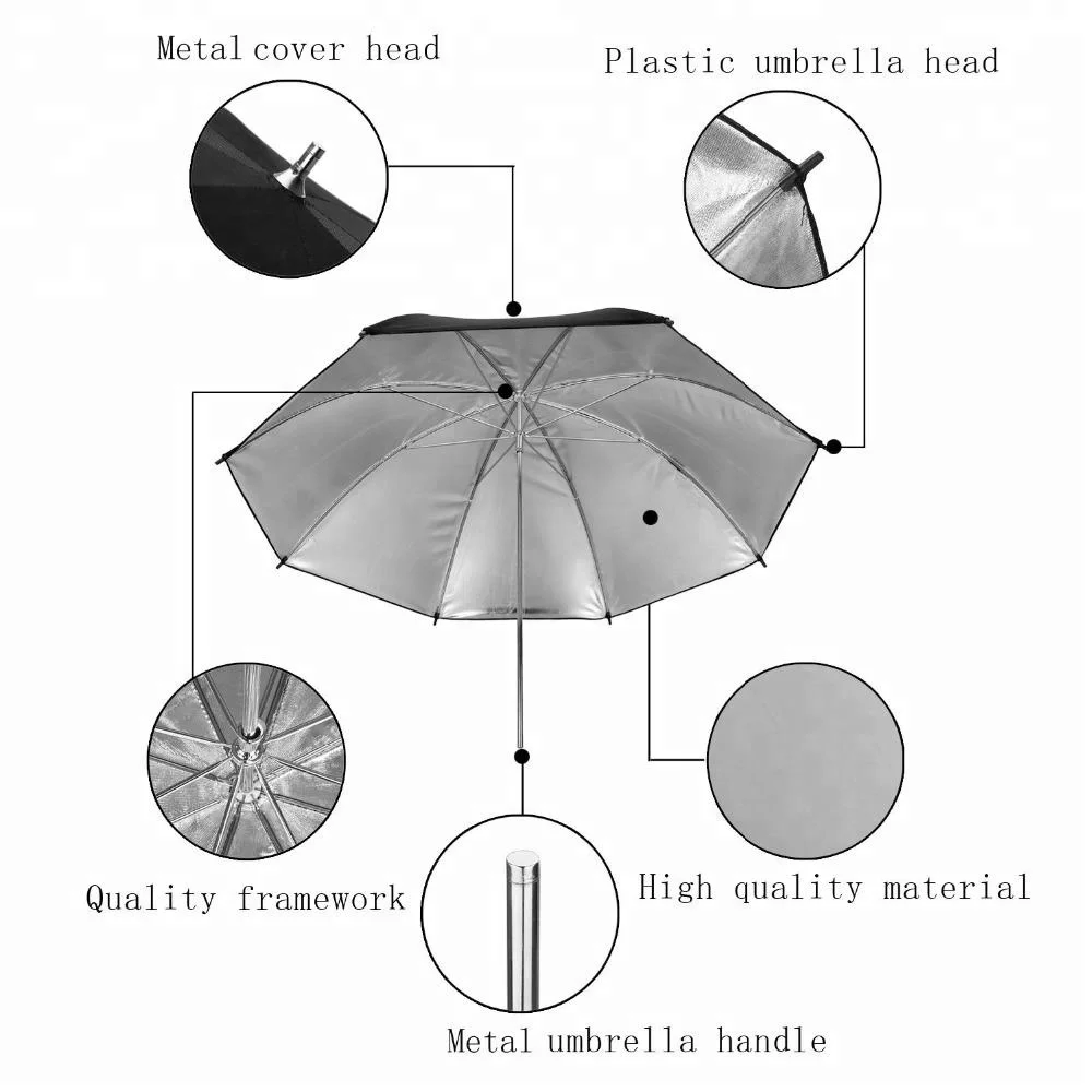 Professional 43 inch Black and Silver Reflector Umbrella for Photo & Video Shooting Studio Flash Light
