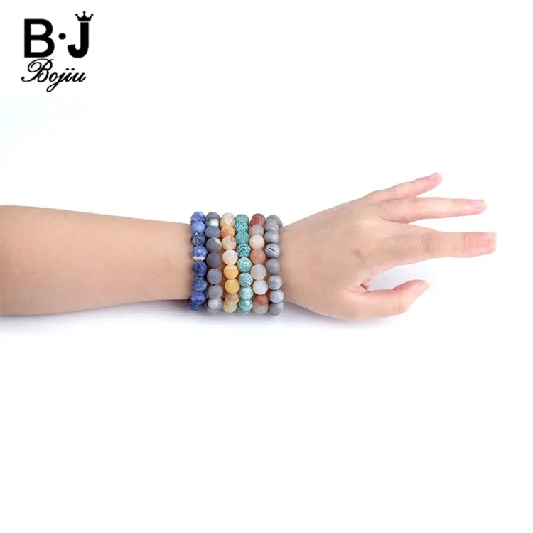 Lava Stone Set Crystal Charm Bead Fashion Jewelry Bracelet Stack For Women