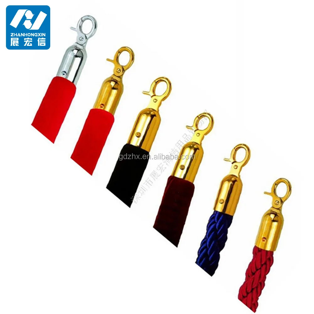 Black or Red Barrier Rope Crowd Control Stanchion Queue Velvet Rope with Silver or Gold Hardware