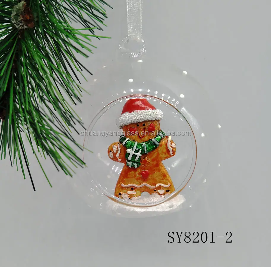Hotsell hanging 8cm transparent glass open ball with snowman,gingerbread Man and Father Christmas  inside Christmas decorations