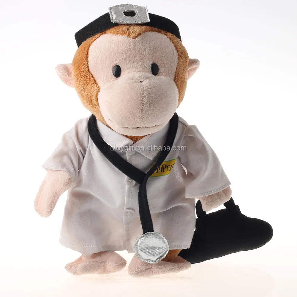 Plush white coat doctor monkey stuffed monkey toys with echometer