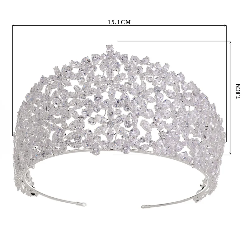 Echsio New Luxury Full Zircon Wedding Crown Bridal Hair Tiaras For Ladies Party Sparkling Bridal Jewelry Sliver Crowns BC4465