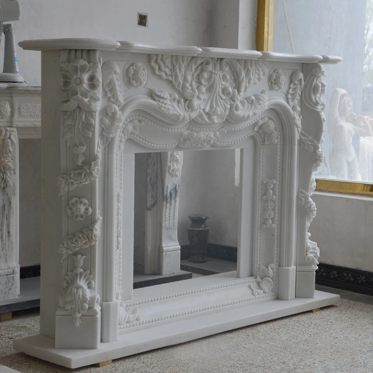 Customized Carve Modern Design Indoor Natural White Marble Stone Fireplace
