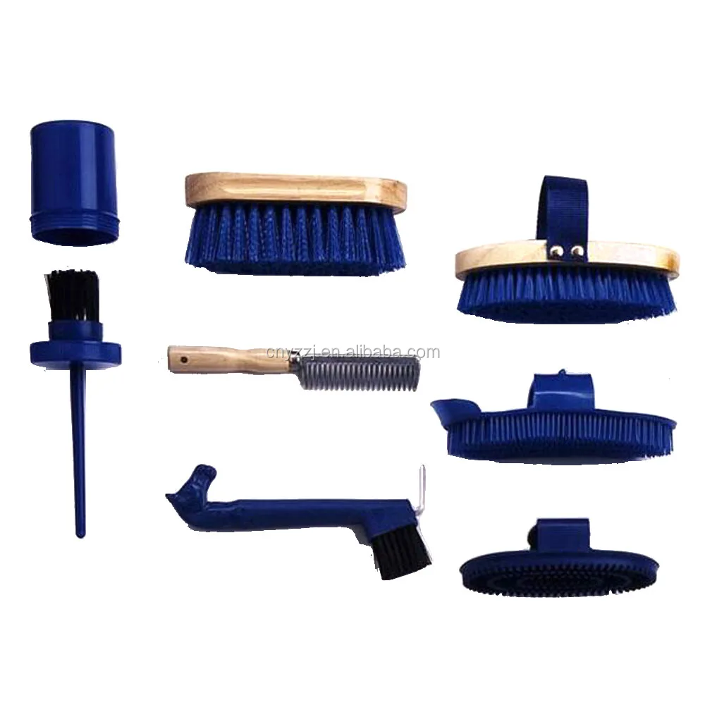 
8-Piece Horse Care Equipment Grooming Kit Box Package Brushes with Wooden Handle Black 