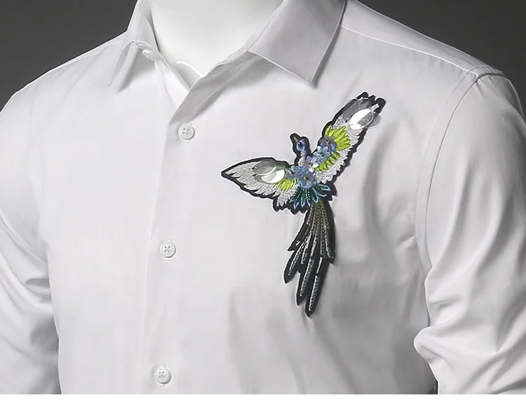 Custom 100% cotton embroidery animal logo camisas masculinas formal tuxedo dress men shirts