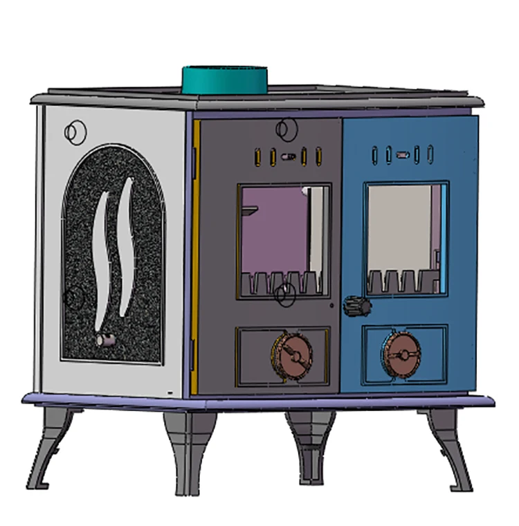 
30KW Multi-room Heating Matt Paint Black Double Doors Large Wood Stove With Boiler 